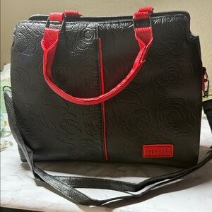 Black and Red Floral Embossed Tote Bag